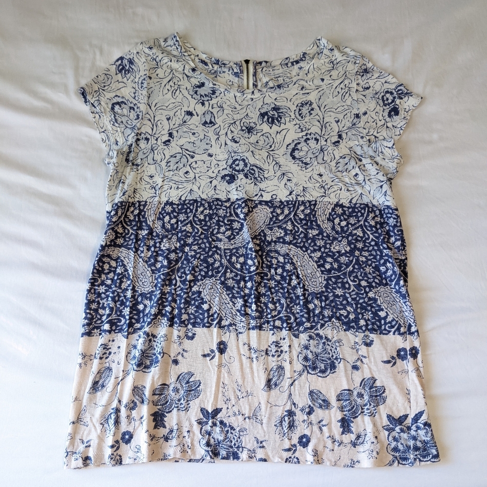 Lucky Brand Floral Print Top Short Sleeve Medium